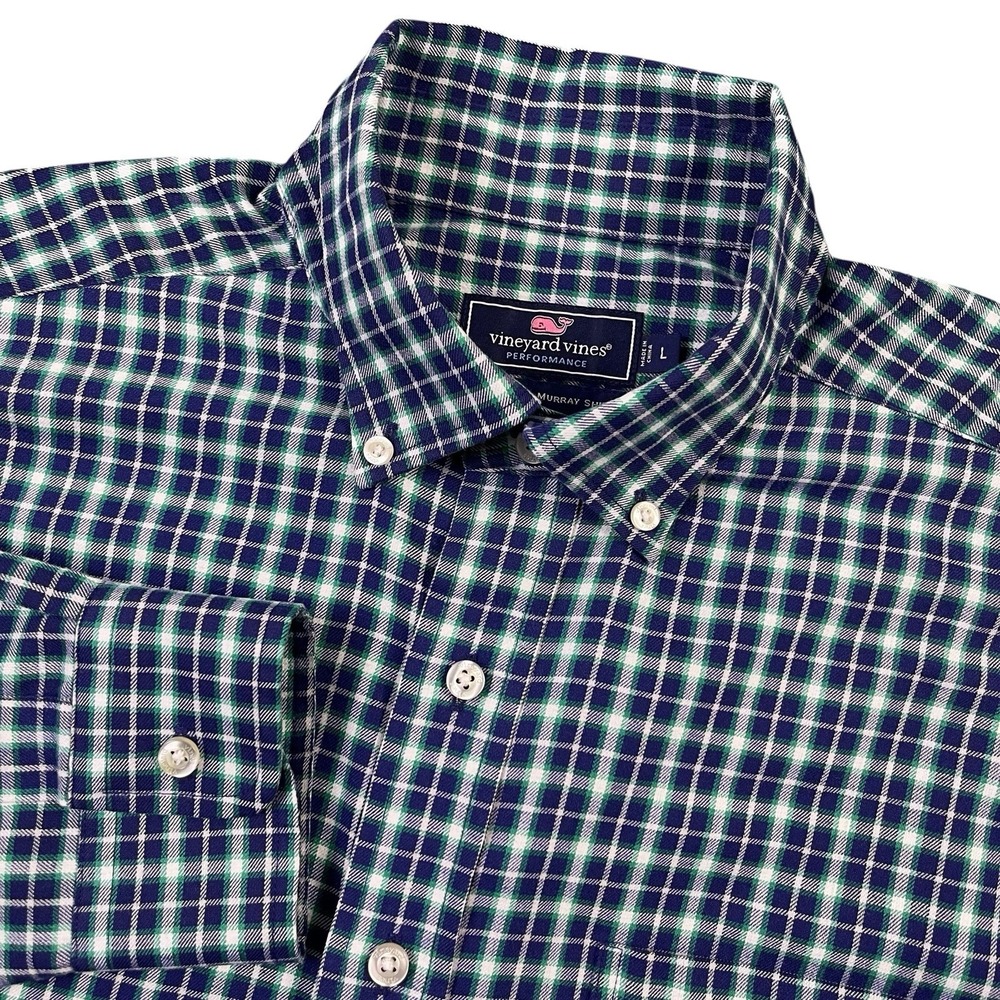 Vineyard Vines Performance Murray Shirt Mens‎ Large Classic Fit Blue Green Plaid